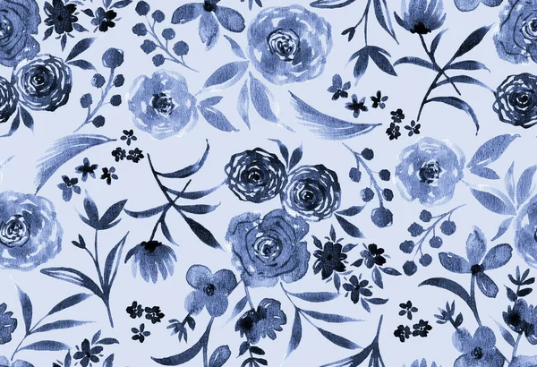 Handritade Sömlös Akvarell Ljusa Mönster Med Blommor — Stockfoto