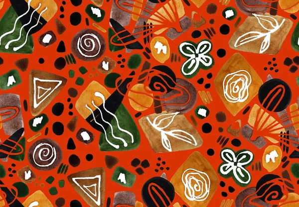 Suluboya Geometrik Şekiller Çiçek Sembolleriyle Renksiz Parlak Desenler Çizilmiş — Stok fotoğraf