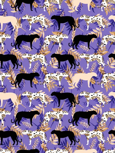 Seamless Pattern Leopards Colorful Background — 图库照片