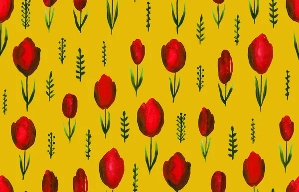 Motif Sans Couture Dessiné Main Avec Des Tulipes Colorées — Photo