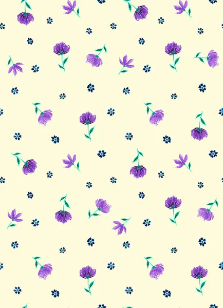 Ręcznie Rysowane Bezszwowe Akwarela Kolorowy Jasny Wzór Kolorowymi Kwiatami — Zdjęcie stockowe