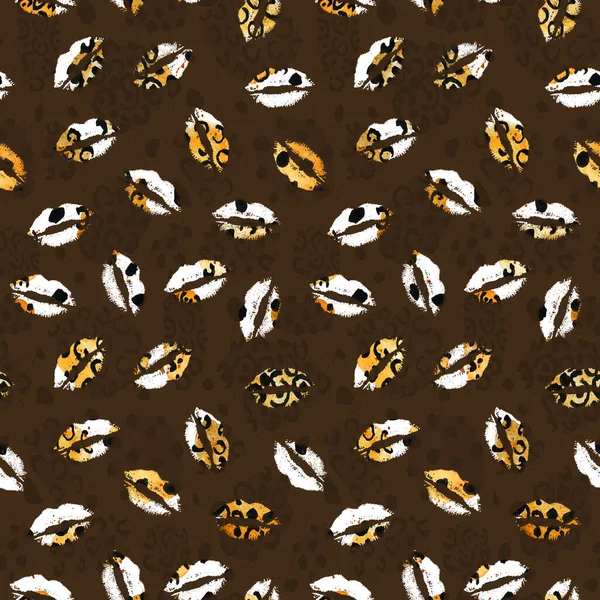 Seamless Pattern Kiss Lips Imprints Faux Leopard Skin Black Spots — Stock Photo, Image