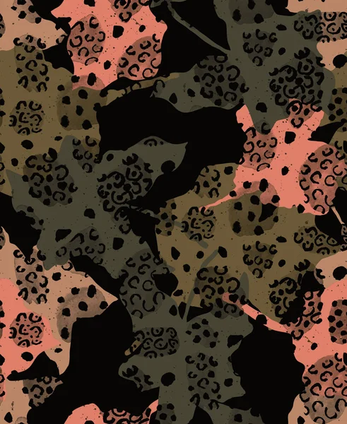 Ručně Kreslené Bezešvé Barevné Jasný Vzor Listy Leopard Skvrny — Stock fotografie