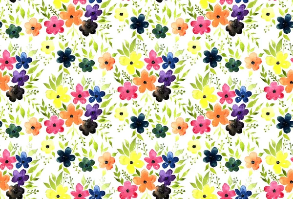 Hand Drawn Seamless Bright Pattern Colorful Flowers — Stock Photo, Image