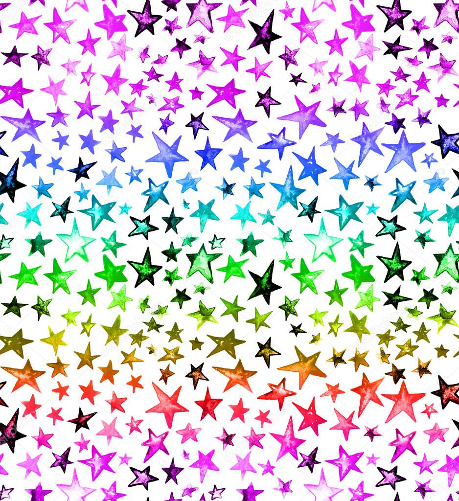 seamless colorful bright pattern with watercolor stars