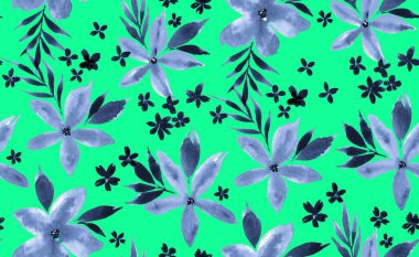 Renkli çiçeklerle renksiz, parlak desenli el çizimi