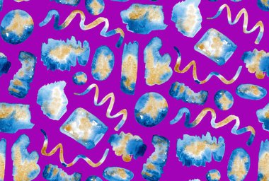 Elleri, bulanık suluboya geometrik şekillerle renksiz parlak desenler çizmiş.