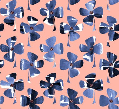 Çiçeklerle renksiz parlak desenli suluboya