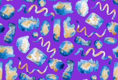 Elleri, bulanık suluboya geometrik şekillerle renksiz parlak desenler çizmiş.