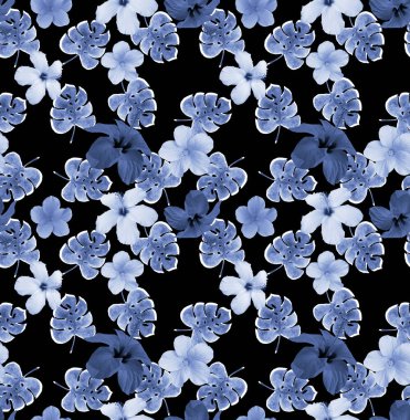 Tropik yapraklar ve çiçeklerle kusursuz desen 