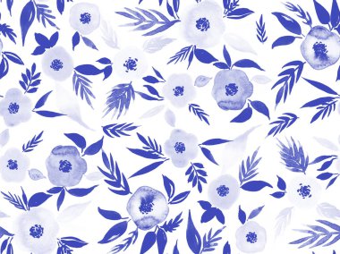 Renkli çiçeklerle renksiz, parlak desenli el çizimi