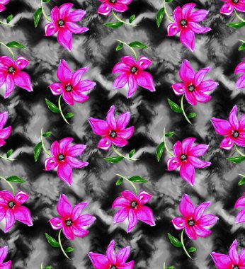 Kravat boyası arka planında renkli çiçeklerle renksiz parlak desenli el çizimi