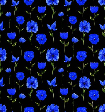 Renkli çiçeklerle renksiz, parlak desenli el çizimi