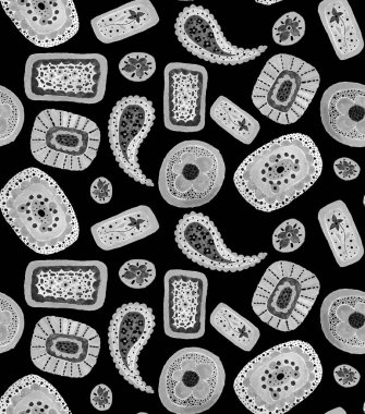 Etnik noktalarla renksiz parlak desenler çizilmiş.