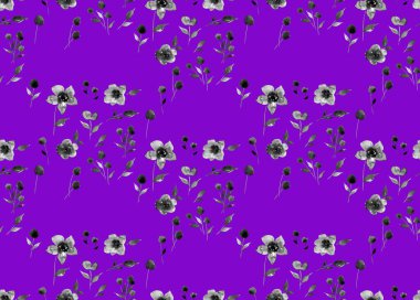 Renkli çiçeklerle renksiz, parlak desenli el çizimi