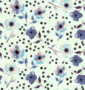 Renkli çiçeklerle renksiz, parlak desenli el çizimi