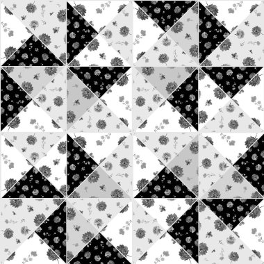 soyut el renksiz parlak desenli Victoria dönemi yamaları ve çiçekleriyle çizilmiş