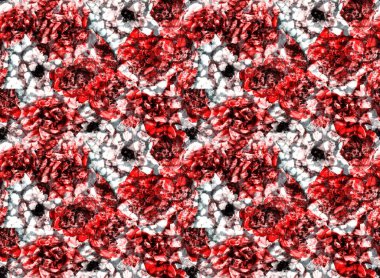 Leopar benekleri ve çiçeklerle renksiz parlak desenli el çizimi 