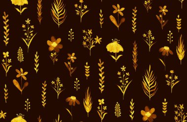 Renkli çiçeklerle renksiz, parlak desenli el çizimi  