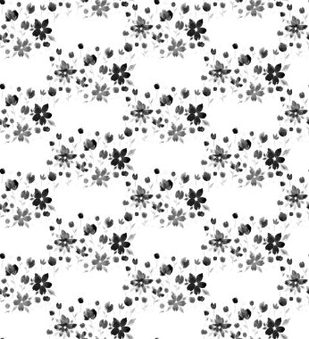 Renkli çiçeklerle renksiz, parlak desenli el çizimi