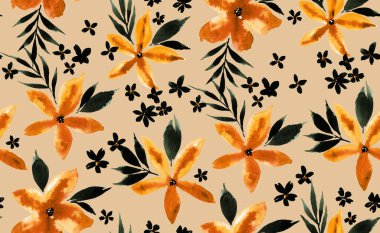 Renkli çiçeklerle renksiz, parlak desenli el çizimi