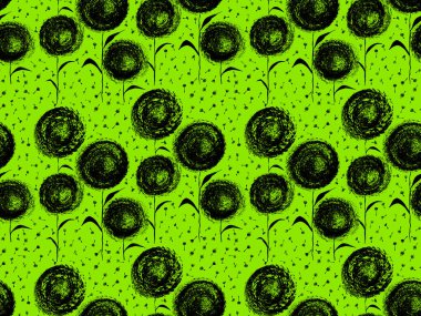 Renkli karahindibalarla renksiz parlak desenler çizilmiş.