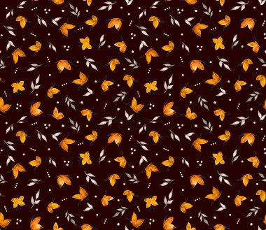 Kelebekler ve yapraklarla renksiz parlak desenler. 