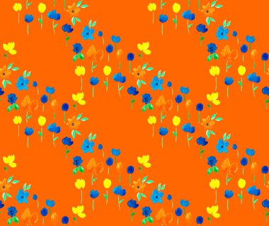 Renkli çiçeklerle renksiz, parlak desenli el çizimi 