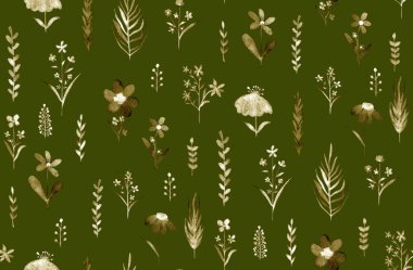 Renkli çiçeklerle renksiz, parlak desenli el çizimi  