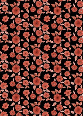 Renkli çiçeklerle renksiz, parlak desenli el çizimi