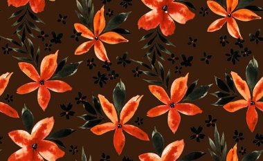 Renkli çiçeklerle renksiz, parlak desenli el çizimi