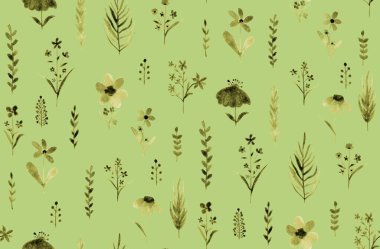 Renkli çiçeklerle renksiz, parlak desenli el çizimi  