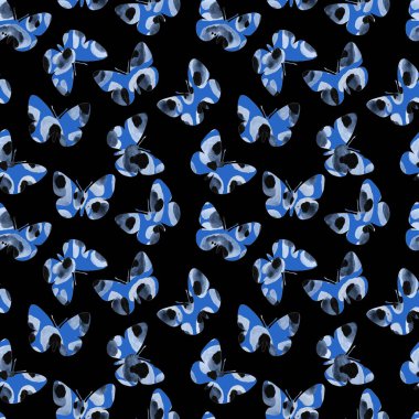 Kelebekler ve noktalarla renksiz parlak desenler.