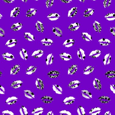 Seamless pattern with kiss lips imprints and  faux leopard skin black spots  clipart
