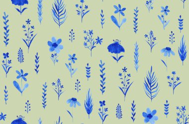 Renkli çiçeklerle renksiz, parlak desenli el çizimi  