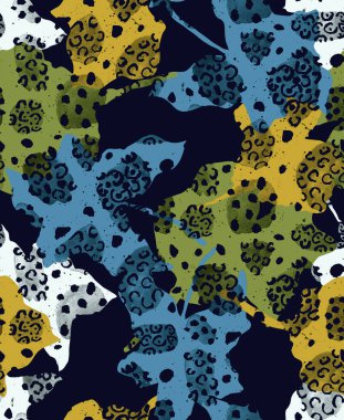 Yapraklar ve leopar benekleri ile el çizimi renksiz parlak desen