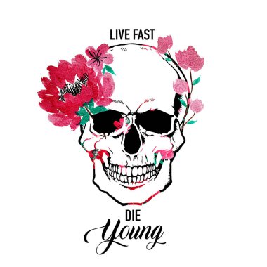 kusursuz suluboya kafatası ve çiçekli parlak desen, cadılar bayramı arkaplanı 