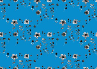 Renkli çiçeklerle renksiz, parlak desenli el çizimi