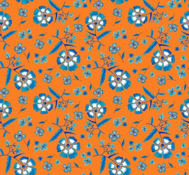 Renkli çiçeklerle renksiz, parlak desenli el çizimi