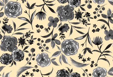 Dikensiz suluboya desenli çiçekler çizilmiş.