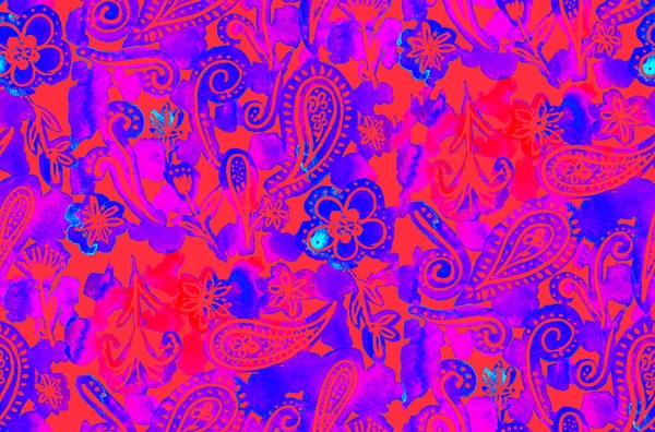 Hand Drawn Seamless Colorful Paisley Pattern Colorful Flowers — Stock Photo, Image