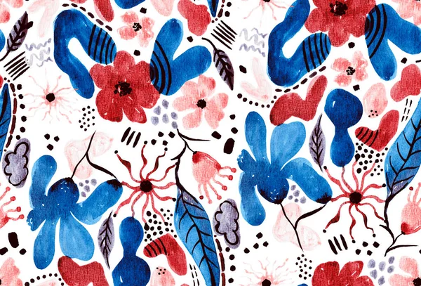 Hand Getekend Naadloze Kleurrijke Heldere Patroon Met Bloemen — Stockfoto
