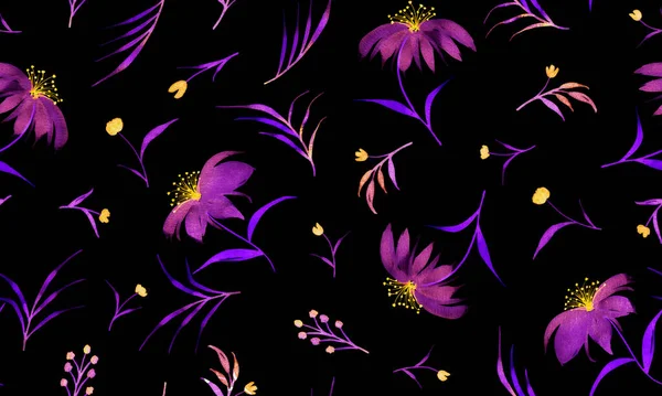 Hand Getekend Naadloze Kleurrijke Heldere Patroon Met Kleurrijke Bloemen — Stockfoto