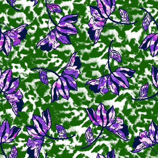 Seamless Pattern Colorful Flowers Leopard Spots — Stockfoto