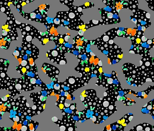 Renkli Çiçeklerle Renksiz Parlak Desenli Çizimi — Stok fotoğraf