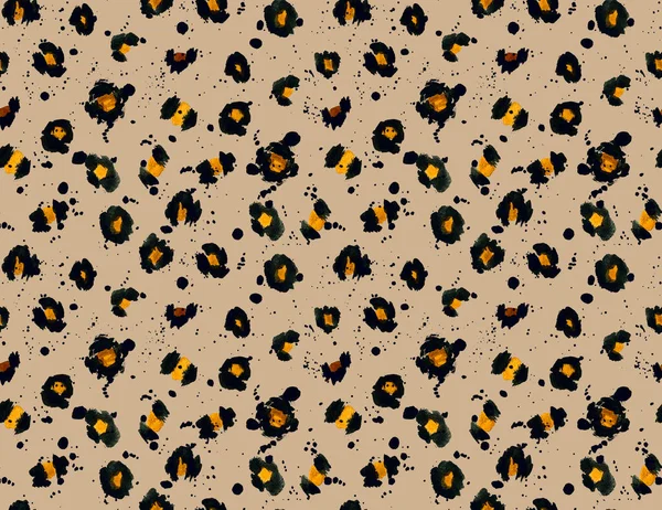 Seamless Faux Leopard Skin Pattern Black Brown Spots — Stock Photo, Image