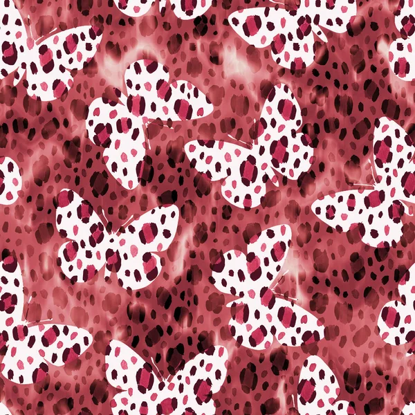 Bezešvé Vzor Motýly Falešné Leopard Kůže Černé Skvrny — Stock fotografie