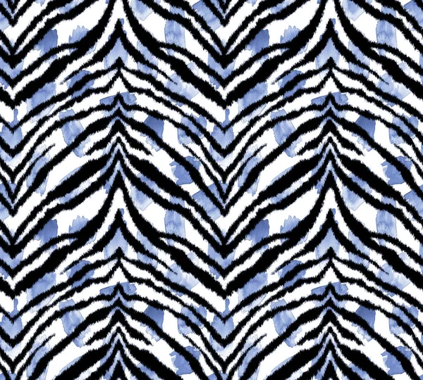 Hand Drawn Seamless Bright Pattern Zebra Stripes Watercolor Spots — Stock Photo, Image