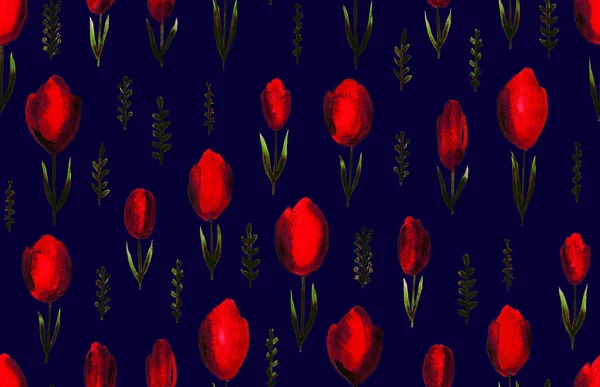 Motif Sans Couture Dessiné Main Avec Des Tulipes Colorées — Photo