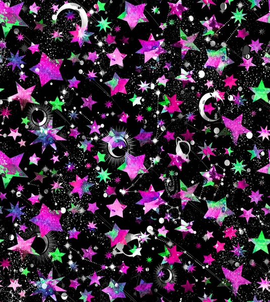 Seamless Colorful Bright Pattern Galaxy Stars — стоковое фото